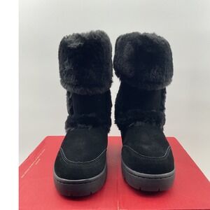 Style & Co Witty Black Suede Faux Fur Trim Mid-Calf Winter Boots Womens 6M